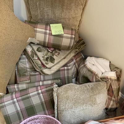 Sale Photo Thumbnail #560: King bedding set, fabric, swag curtain & trash can