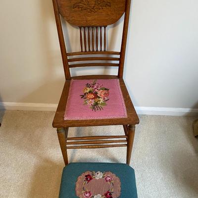 Sale Photo Thumbnail #563: Pink embroidery chair & footstool 