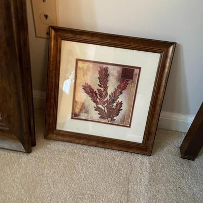 Sale Photo Thumbnail #580: 3 pieces of framed decorative wall art, 1 basket and 6 pillows