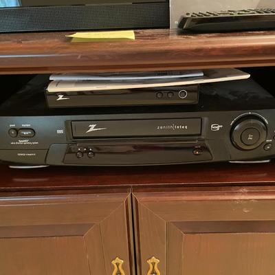 Sale Photo Thumbnail #611: Vizio TV with external antenna, tv stand, zenith DTV tuner and VHS player
