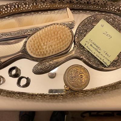 Sale Photo Thumbnail #636: Silver toned vanity set with spoon rings 