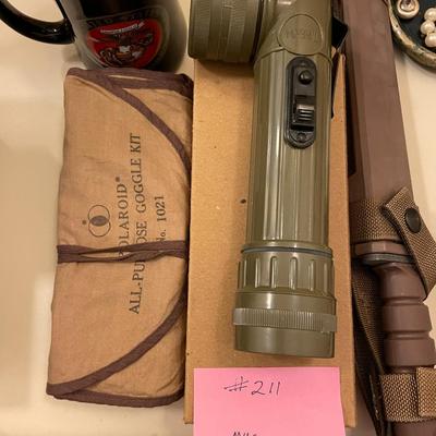 Sale Photo Thumbnail #642: Set of googles, knife, flashlight and mug 