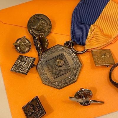 Sale Photo Thumbnail #649: Boy scout pins, ring, dish and baby spoons