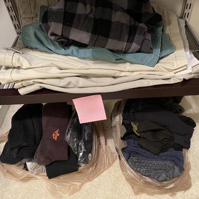 Sale Photo Thumbnail #691: 1 pair of fleece large, 4 pair mens shorts 36-38 and 2 bags of mens socks 