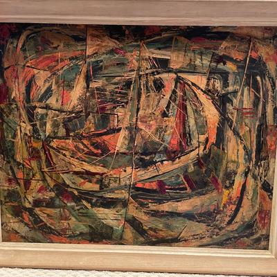 Sale Photo Thumbnail #724: "Hidden Boats" Oil Painting Signed Marvin M. Sigel includes another painting behind frame by Sigel