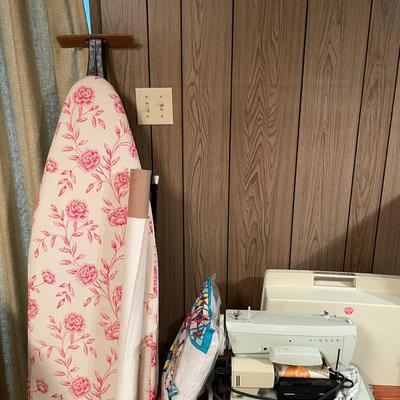 Sale Photo Thumbnail #760: Sewing Supplies includes Fashion Mate by Singer sewing machine, ironing board, fabric, & pillow insert