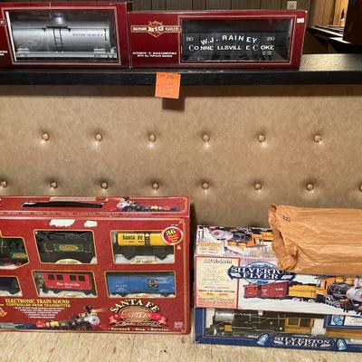Sale Photo Thumbnail #771: Train Set Lot of 4 includes Santa Fe Express Radio Control Set, Bachmann Big Haulers Silverton Flyer G Scale Set, 2 Bachmann G Scale Cars, & Tracks