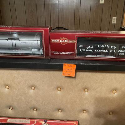 Sale Photo Thumbnail #772: Train Set Lot of 4 includes Santa Fe Express Radio Control Set, Bachmann Big Haulers Silverton Flyer G Scale Set, 2 Bachmann G Scale Cars, & Tracks