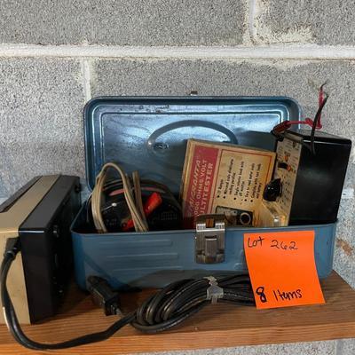 Sale Photo Thumbnail #811: Battery Chargers & Testers includes battery testers, charger, American Flyer Toy Transformer, & tool box
