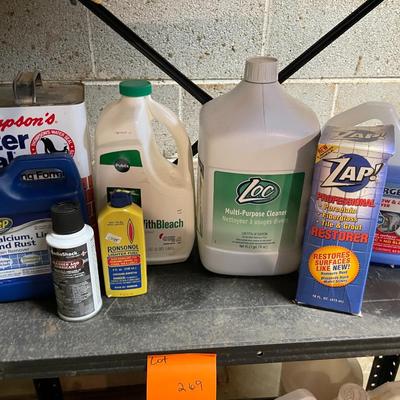 Sale Photo Thumbnail #832: Lot of Indoor/Outdoor Cleaners includes gas cans