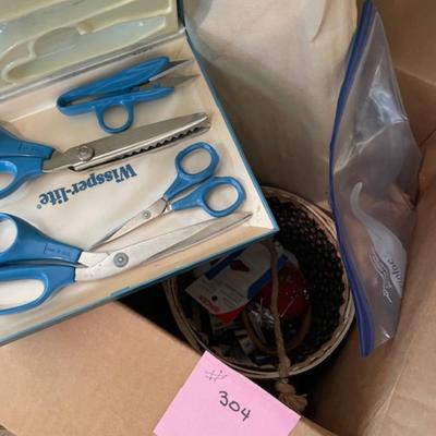 Basket of Sewing & Laundry items