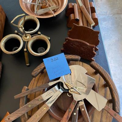 Sale Photo Thumbnail #964: Cheese server, nut bowl with utensils etx. 