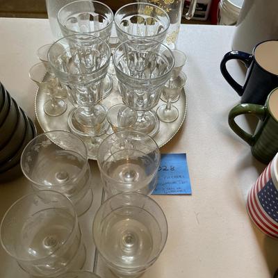 Sale Photo Thumbnail #982: Aluminum tray with asst. glassware - 22 pieces