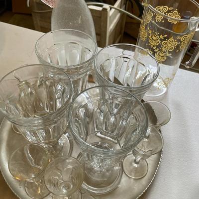 Sale Photo Thumbnail #984: Aluminum tray with asst. glassware - 22 pieces