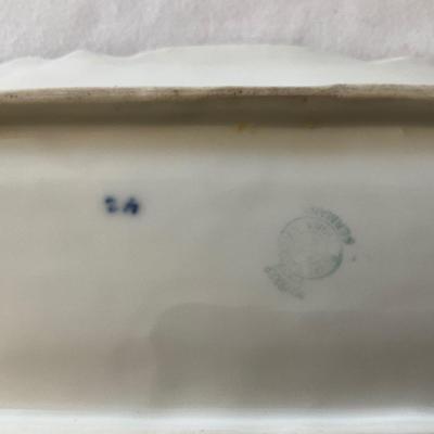 Vintage item, blue platter, vase and shoe