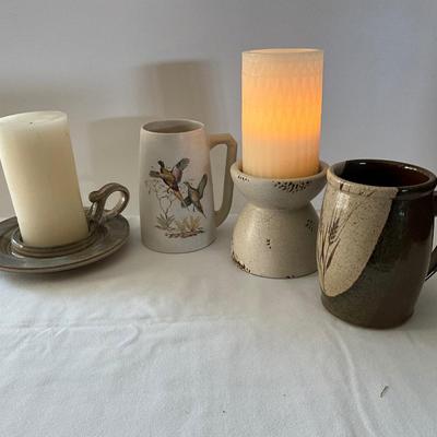 Two Mugs w/candles/holders