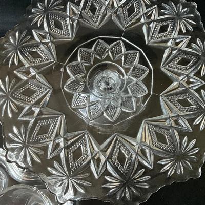 Vintage Early American pressed glass cake stand, Candy Dish, Candlewick Sugar/Creamer