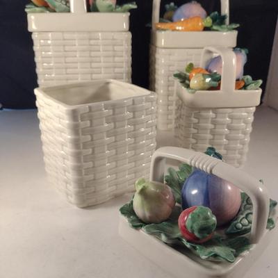 Set of Vintage Fitz and Floyd 'Kitchen Harvest" Canisters- Four Graduated Pieces