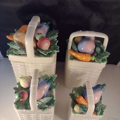 Set of Vintage Fitz and Floyd 'Kitchen Harvest" Canisters- Four Graduated Pieces