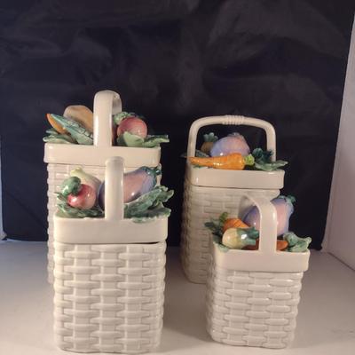 Set of Vintage Fitz and Floyd 'Kitchen Harvest" Canisters- Four Graduated Pieces