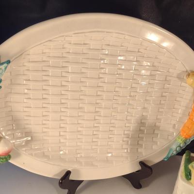 Vintage Fitz and Floyd "Kitchen Harvest" Platter and Utensil Holder