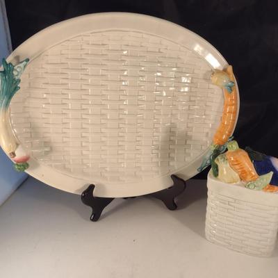 Vintage Fitz and Floyd "Kitchen Harvest" Platter and Utensil Holder