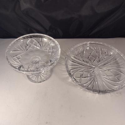 Gorham Crystal Compote Bowl and Relish Dish- Cherrywood Pattern