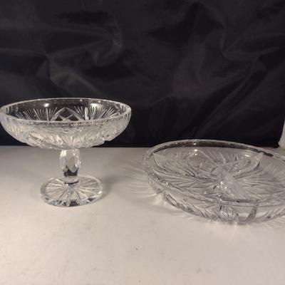 Gorham Crystal Compote Bowl and Relish Dish- Cherrywood Pattern