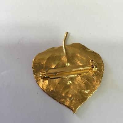 Vintage yellow, gold, toned leaf brooch