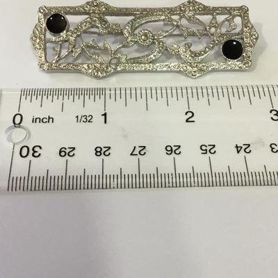 Vintage ornate filigree, Silver tone bar pin, brooch, large