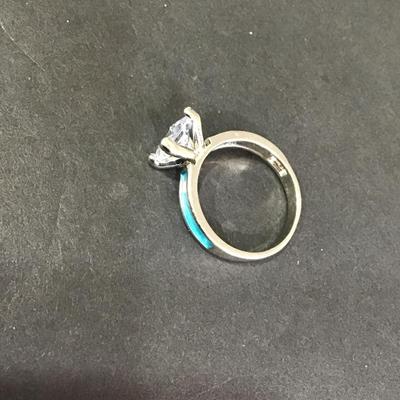 SilverTone fashion ring with light blue enamel and square crystal