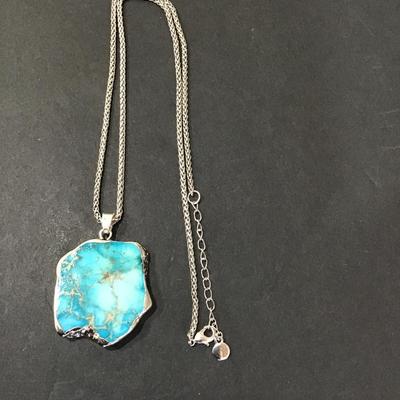 SilverTone fashion necklace with Turquoise type polished rock