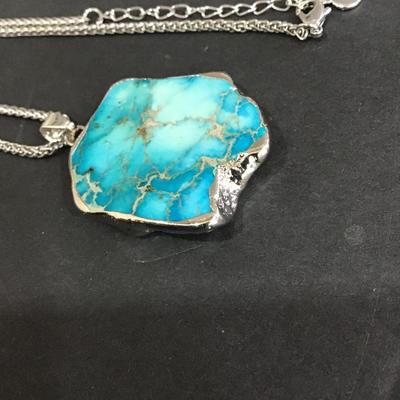 SilverTone fashion necklace with Turquoise type polished rock