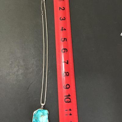 SilverTone fashion necklace with Turquoise type polished rock