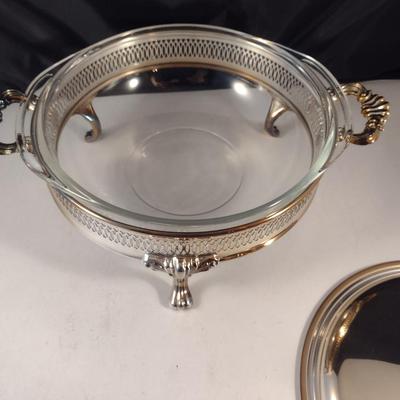 B. Rogers Metal Casserole Holder and Lid with Pyrex Insert- Two Quart Size