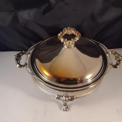 B. Rogers Metal Casserole Holder and Lid with Pyrex Insert- Two Quart Size