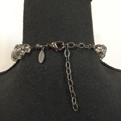Beautiful very nice Chicos gunmetal Gray tone & Beautiful, faceted, glass bead tassel necklace