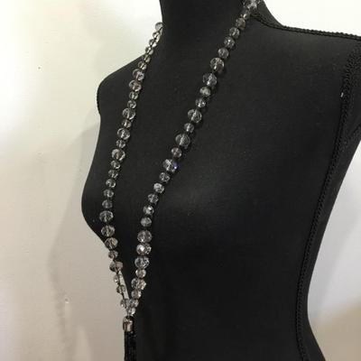 Beautiful very nice Chicos gunmetal Gray tone & Beautiful, faceted, glass bead tassel necklace