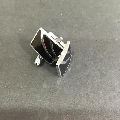 SilverTone cufflinks with black inlay