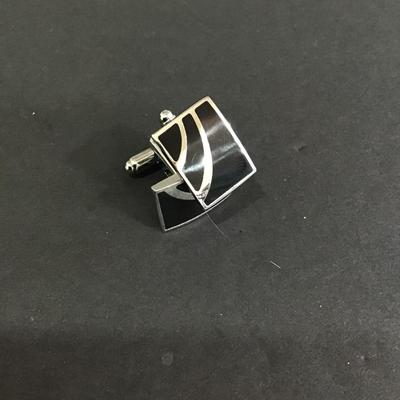 SilverTone cufflinks with black inlay