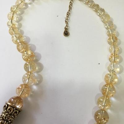 Signed and gold flake glass bead statement necklace. Very nice