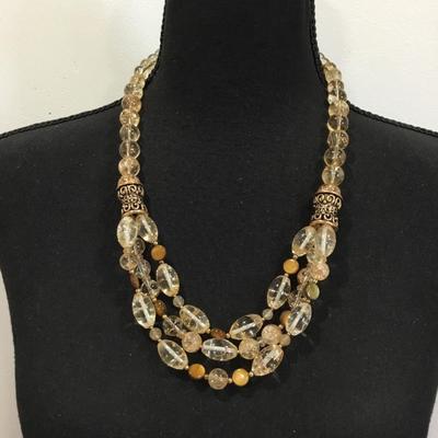 Signed and gold flake glass bead statement necklace. Very nice
