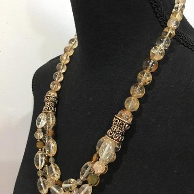 Signed and gold flake glass bead statement necklace. Very nice