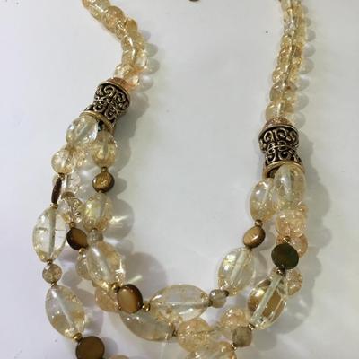 Signed and gold flake glass bead statement necklace. Very nice