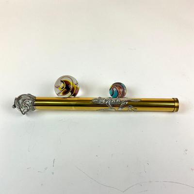 Sale Photo Thumbnail #1230: Includes 3 marbles
Measures: 8" long