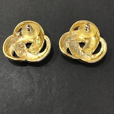 Gold tone, cream enamel fashion, earrings, studded