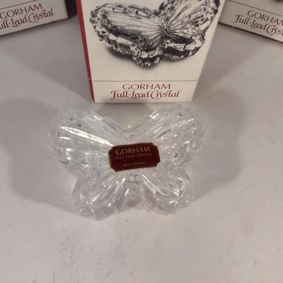Gorham Lead Crystal Butterfly Design Trinket Boxes- Eight Pieces (Choice A)
