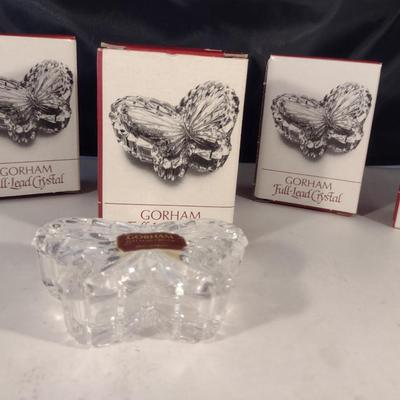 Gorham Lead Crystal Butterfly Design Trinket Boxes- Eight Pieces (Choice B)