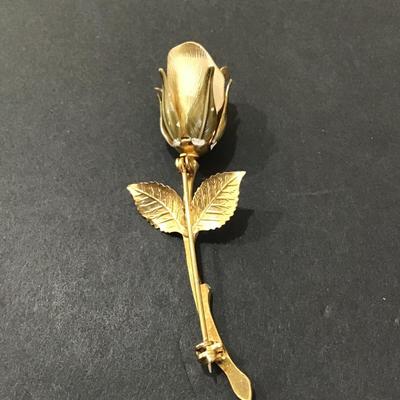 Very nice gold tone and green enamel rose pin