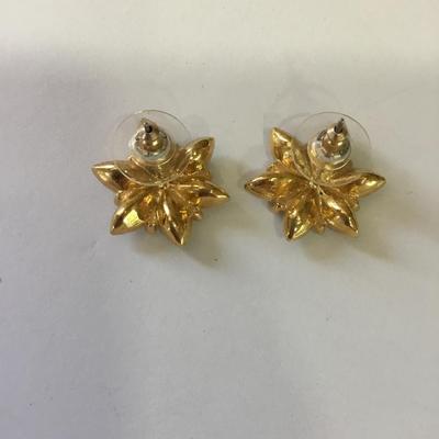 Cute, gold, toned, multicolored, rhinestone, flower, stud earrings